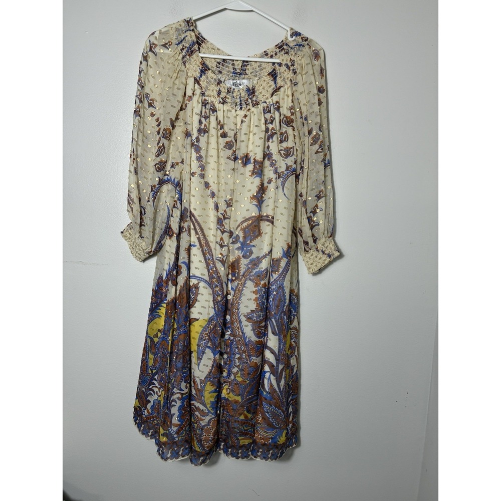 TIBI New York Button Front Midi Dress Sz Small Silk Boho Long Sleeve Event